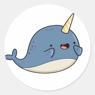 Cute Kawaii Narwhal Ronde Sticker