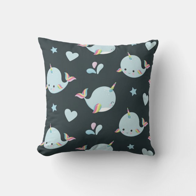 Cute Kawaii Narwhal Zee Unicorn Whale Pattern Kussen (Voorkant)