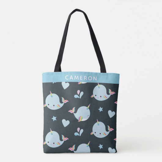 Cute Kawaii Narwhal Zee Unicorn Whale Persoonlijk Tote Bag (Achterkant)