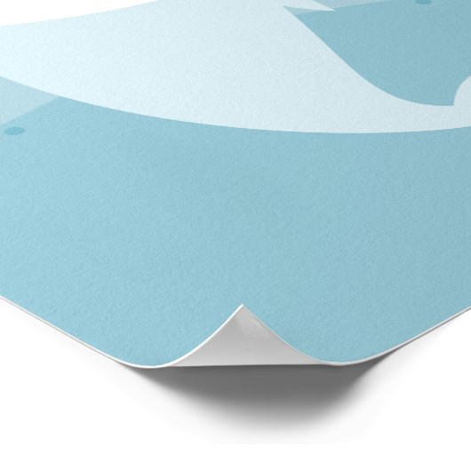 Cute kawaii narwhal zwemt in zachte blauwe golven poster (Hoek)