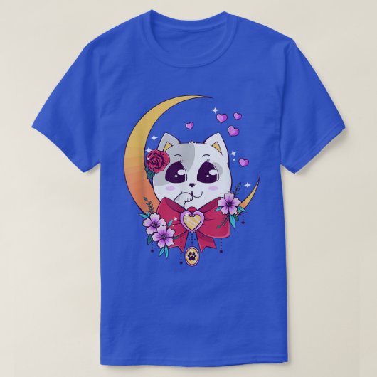 Cute Kawaii Neko Cat Anime Moon Pastel T-shirt (Design voorkant)