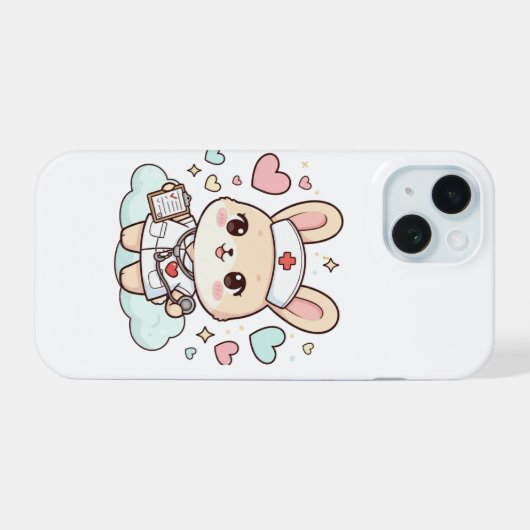 Cute Kawaii Nurse Bunny Phone Case iPhone 15 Case (Achterkant horizontaal)