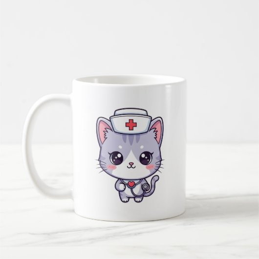 Cute Kawaii Nurse Cat Art Koffiemok (Links)