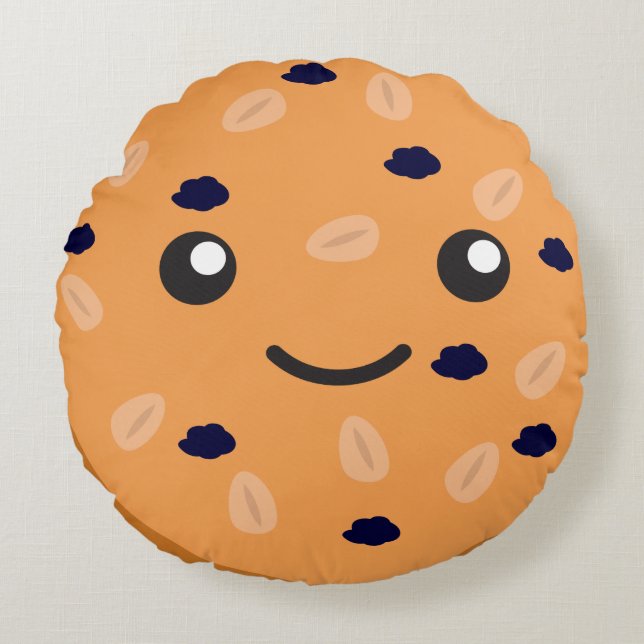 Cute Kawaii Oatmeel Raisin Cookie Rond Kussen (Voorkant)