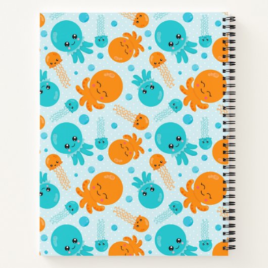 Cute Kawaii Octopus Pattern in Blue Personalized Notitieboek (Achterkant)