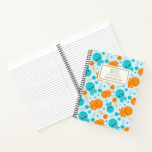 Cute Kawaii Octopus Pattern in Blue Personalized Notitieboek (Binnen)