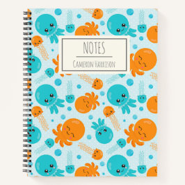 Cute Kawaii Octopus Pattern in Blue Personalized Notitieboek