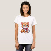 Cute Kawaii Orange Kitten Red Plaid Bow Magic Cat  T-shirt (Voorkant volledig)