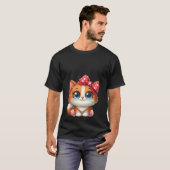 Cute Kawaii Orange Kitten Red Polka Dot Bow Cat  T-shirt (Voorkant volledig)