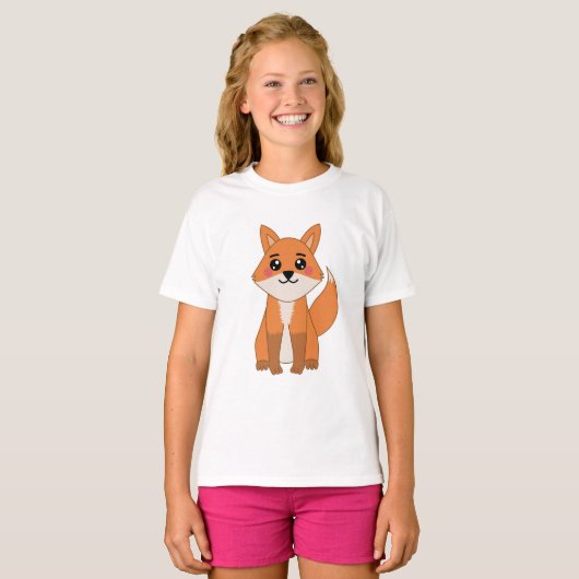 Cute Kawaii Oranje Fox Illustratie T-shirt (Voorkant volledig)