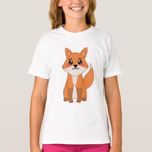 Cute Kawaii Oranje Fox Illustratie T-shirt (Voorkant)