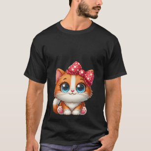 Cute Kawaii Oranje Katje Rode Stippen Boog Kat T-shirt