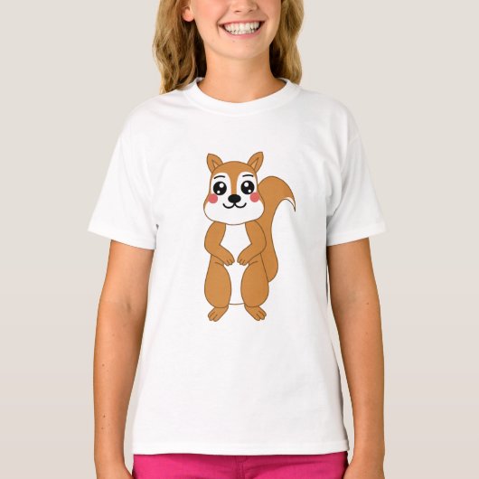 Cute Kawaii Oranje Squirrel Illustratie T-shirt (Voorkant)