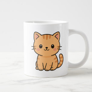 Cute Kawaii Oranje Tabbykat Illustratie Grote Koffiekop