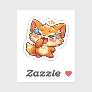 Cute Kawaii Oranje Vos Lachend Huilend TraanSticke Sticker