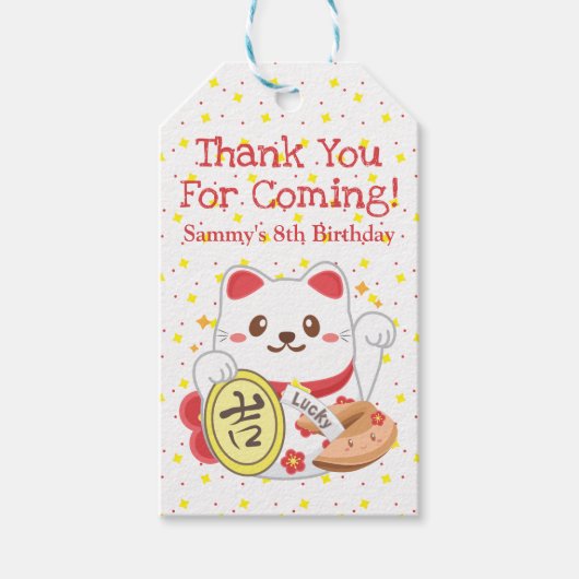 Cute Kawaii Oriental Lucky Cat Birthday Party Cadeaulabel (Voorkant)