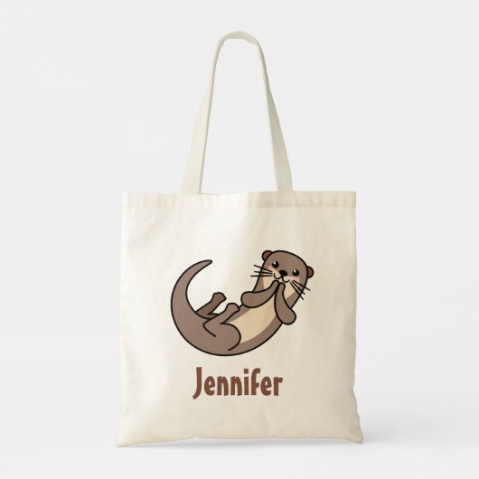 Cute kawaii otter emoji-achtige canvas tas (Achterkant)