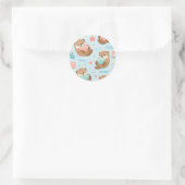 Cute Kawaii Otter Heart Seashell Pattern Ronde Sticker (Tas)