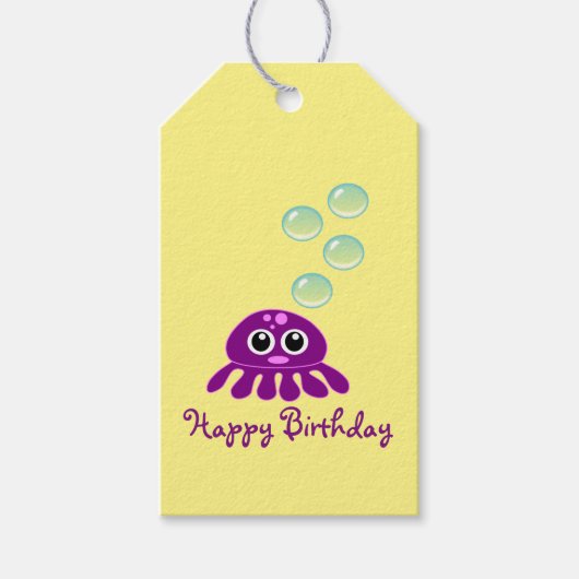 Cute Kawaii Paars Jellyfish Happy Birthday Cadeaulabel (Voorkant)