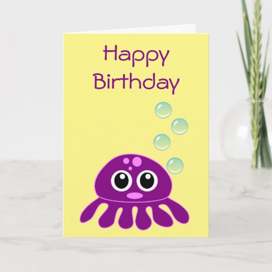 Cute Kawaii Paars Jellyfish Happy Birthday Kaart (Voorkant)