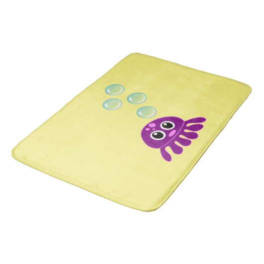 Cute Kawaii Paarse Jellyfish with Blue Bubbles Badmat (Gekanteld)