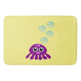 Cute Kawaii Paarse Jellyfish with Blue Bubbles Badmat