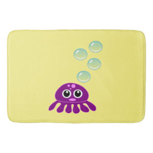 Cute Kawaii Paarse Jellyfish with Blue Bubbles Badmat