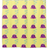 Cute Kawaii Paarse Jellyfish with Blue Bubbles Douchegordijn (Voorkant)