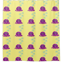 Cute Kawaii Paarse Jellyfish with Blue Bubbles Douchegordijn