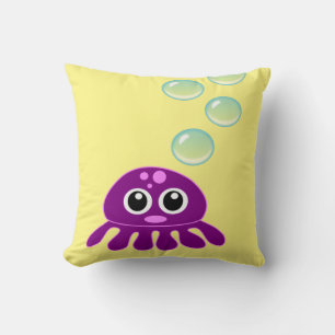 Cute Kawaii Paarse Jellyfish with Blue Bubbles Kussen