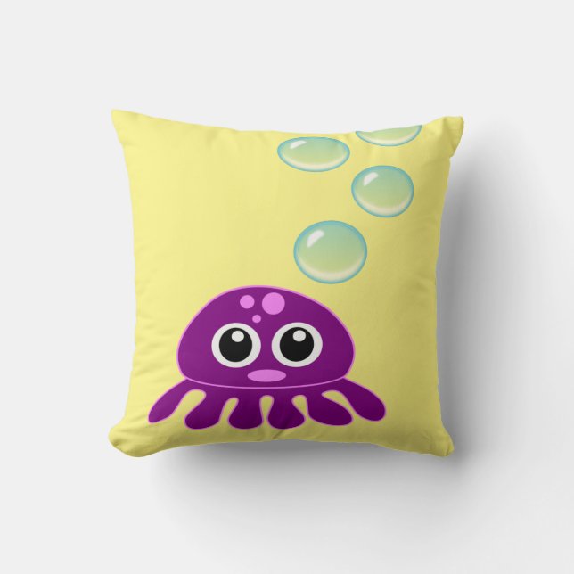 Cute Kawaii Paarse Jellyfish with Blue Bubbles Kussen (Voorkant)
