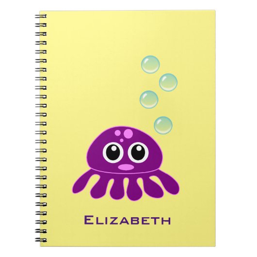 Cute Kawaii Paarse Jellyfish with Blue Bubbles Notitieboek (Voorkant)