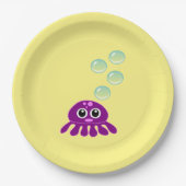 Cute Kawaii Paarse Jellyfish with Blue Bubbles Papieren Bordje (Voorkant)