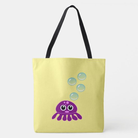 Cute Kawaii Paarse Jellyfish with Blue Bubbles Tote Bag (Voorkant)