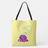 Cute Kawaii Paarse Jellyfish with Blue Bubbles Tote Bag (Achterkant)