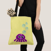Cute Kawaii Paarse Jellyfish with Blue Bubbles Tote Bag (Dichtbij)