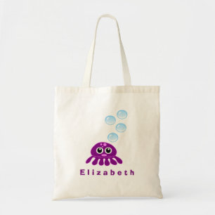Cute Kawaii Paarse Jellyfish with Blue Bubbles Tote Bag