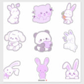 Cute Kawaii Paarse Pastel Konijn Panda Sticker Set (Vel)
