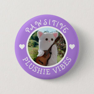Cute Kawaii Paarse Pawsitive Plushie Vibes Photo Ronde Button 5,7 Cm
