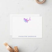 Cute Kawaii Paarse Shark Personalized Stationery Notitiekaartje (Voorkant / Achterkant in situ)