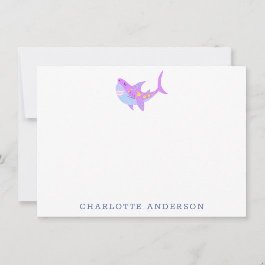 Cute Kawaii Paarse Shark Personalized Stationery Notitiekaartje (Voorkant)