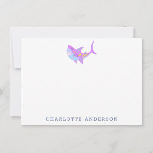 Cute Kawaii Paarse Shark Personalized Stationery Notitiekaartje