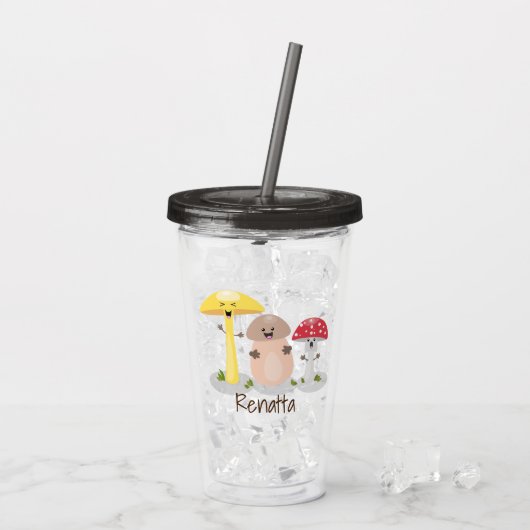 Cute kawaii paddenstoel acryl drinkbeker (Achterkant ijs)