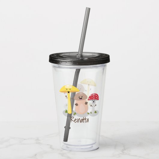 Cute kawaii paddenstoel acryl drinkbeker (Achterkant)