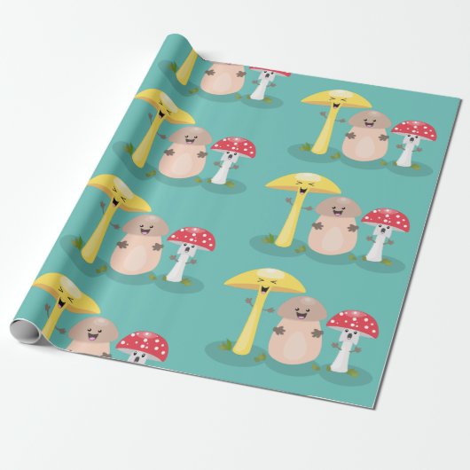 Cute kawaii paddenstoel cadeaupapier (Uitgerold)