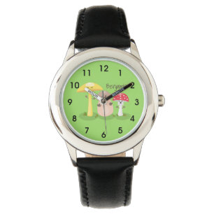 Cute kawaii paddenstoel horloge