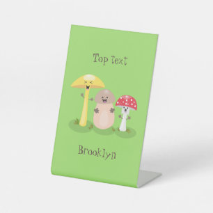 Cute kawaii paddenstoel reclamebord met voetstuk