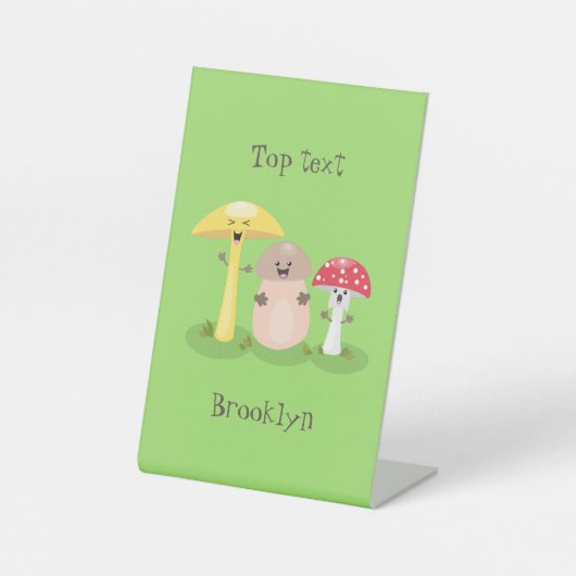 Cute kawaii paddenstoel reclamebord met voetstuk (Voorkant)