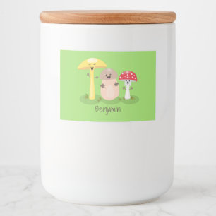 Cute kawaii paddenstoel voedselcontainer etiket