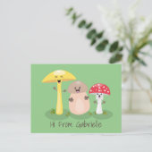 Cute kawaii paddenstoelschimmels cartoon briefkaart (Staand voorkant)